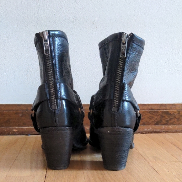 Black Leather Ankle Boots with Harness Detail - Picture 3 of 5